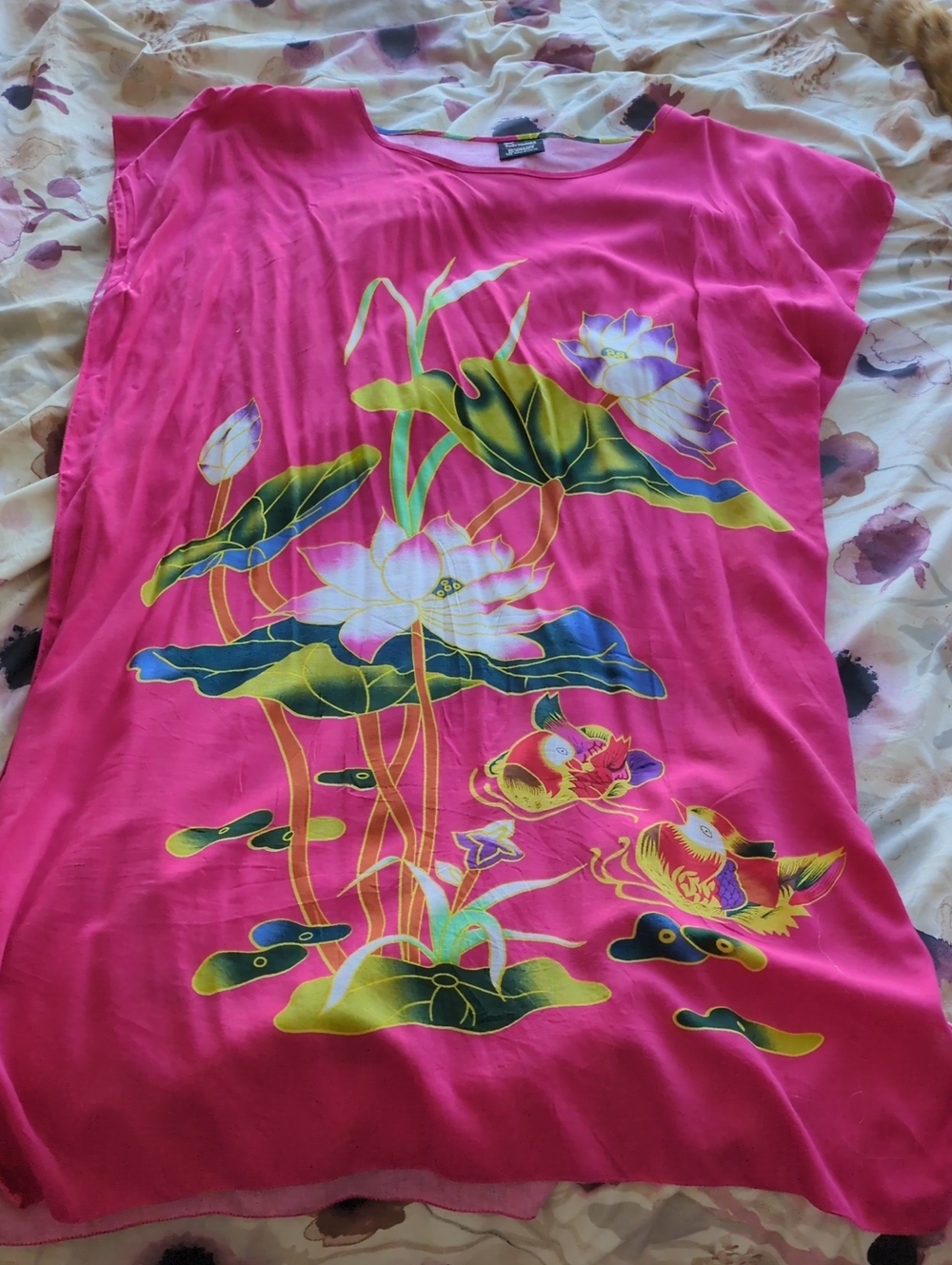 Bright Pink Floral Lotus Print Women's Sun Dress XL